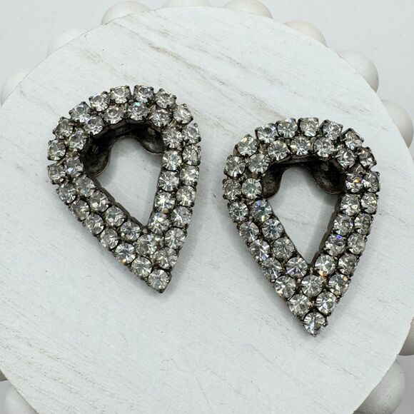 Vintage Sparkling Rhinestone Shoe Clips Large Teardrop Shape - Picture 1 of 11